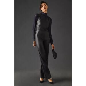 New Anthropologie Avec Les Filles Faux Leather Jumpsuit $198 SMALL 4/6 Black